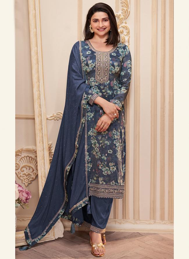 Chinon Blue Daily Wear Digital Print Salwar Suit